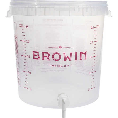 Transparent 30 L fermentation container with a print, a tap, and a lid - 3 ['fermentation container', ' fermentation bucket', ' small fermentation bucket', ' fermentation container', ' fermentation container for wine', ' fermentation containers for wine', ' biowin fermentation bucket', ' browin fermentation bucket']