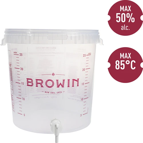 Transparent 30 L fermentation container with a print, a tap, and a lid - 4 ['fermentation container', ' fermentation bucket', ' small fermentation bucket', ' fermentation container', ' fermentation container for wine', ' fermentation containers for wine', ' biowin fermentation bucket', ' browin fermentation bucket']