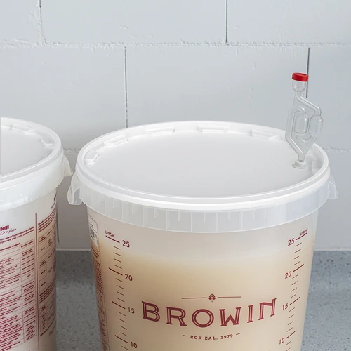 Transparent 30 L fermentation container with a print, a tap, and a lid - 15 ['fermentation container', ' fermentation bucket', ' small fermentation bucket', ' fermentation container', ' fermentation container for wine', ' fermentation containers for wine', ' biowin fermentation bucket', ' browin fermentation bucket']