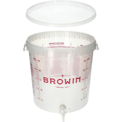 Transparent 30 L fermentation container with a print, a tap, and a lid - 6 ['fermentation container', ' fermentation bucket', ' small fermentation bucket', ' fermentation container', ' fermentation container for wine', ' fermentation containers for wine', ' biowin fermentation bucket', ' browin fermentation bucket']