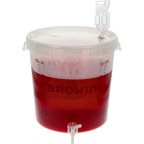 Transparent 30 L fermentation container with a print, a tap, and a lid - 11 ['fermentation container', ' fermentation bucket', ' small fermentation bucket', ' fermentation container', ' fermentation container for wine', ' fermentation containers for wine', ' biowin fermentation bucket', ' browin fermentation bucket']