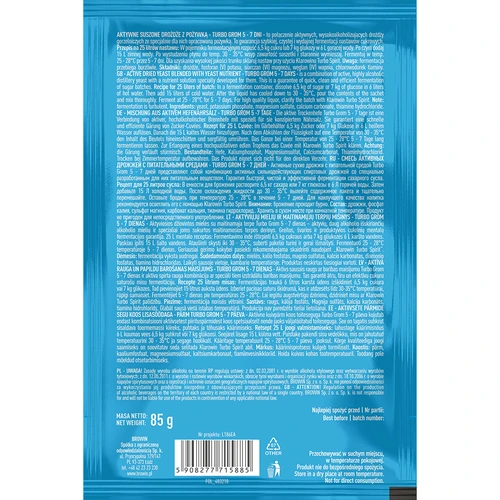 Turbo GROM 5-7 days distiller's yeast, 85 g - 3 ['yeast for alcohol', ' yeast for spirit', ' yeast for moonshine', ' yeast for samogon', ' moonshine', ' samogon', ' moonshine']