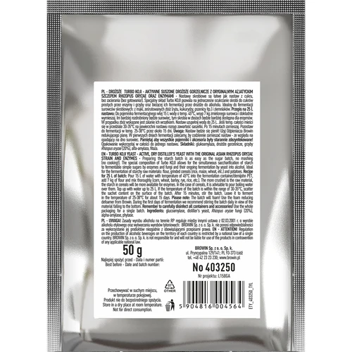 Turbo Koji distiller’s yeast, 50 g (no mashing!) - 2 ['Koji yeast', ' Koji fungus', ' rye vodka', ' potato vodka', ' cold mashing', ' yeast for alcohol', ' moonshine yeast', ' distiller’s yeast', ' no mashing', ' yeast for rye', ' for whiskey', ' yeast for whisky', ' yeast for whiskey']