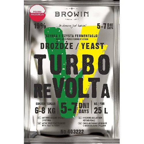 Turbo ReVOLTa yeast 5-7 days  - 1 ['for sugar settings', ' stay at home', ' technical spirit', ' fast fermentation', ' high alcohol percentage', ' turbo yeast']