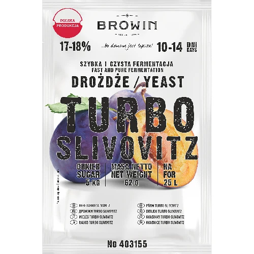 TURBO slivovitz yeast  - 1 ['turbo yeast', ' moonshine yeast', ' yeast for moonshine', ' plum moonshine yeast', ' plum moonshine', ' for fruit must', ' fruit must']