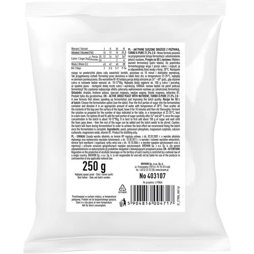 Turbo X-Pure 21.3% yeast, 50 L - 2 ['distiller’s yeast', ' yeast for alcohol', ' turbo yeast', ' pure yeast', ' 21.3% yeast', ' yeast for moonshine', ' for bootleg', ' distiller’s yeast for 50 L', ' 50 L batch', ' pure fermentation', ' sugar batches', ' for high-alcohol-content batches', ' for sugar batches', ' high alcohol content', ' distillation', ' over 21%', ' quick fermentation', ' Browin yeast', ' 21% yeast', ' alco yeast', ' alko yeast', ' strong yeast', ' pure fermentation']