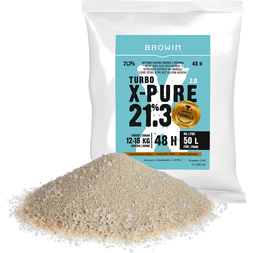 Turbo X-Pure 21.3% yeast, 50 L - 5 ['distiller’s yeast', ' yeast for alcohol', ' turbo yeast', ' pure yeast', ' 21.3% yeast', ' yeast for moonshine', ' for bootleg', ' distiller’s yeast for 50 L', ' 50 L batch', ' pure fermentation', ' sugar batches', ' for high-alcohol-content batches', ' for sugar batches', ' high alcohol content', ' distillation', ' over 21%', ' quick fermentation', ' Browin yeast', ' 21% yeast', ' alco yeast', ' alko yeast', ' strong yeast', ' pure fermentation']