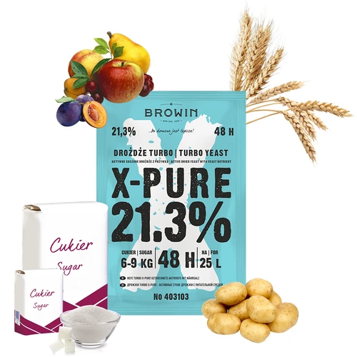 TURBO YEAST X-PURE - active dried yeast with yeast nutrient, 135 g - 6 ['distiller  yeast', ' sugar yeast', ' for high proof settings', ' for sugar settings', ' for fruit settings', ' for grain settings', ' high alcohol percentage', ' turbo yeast', ' distillation', ' over 21%', ' fast fermentation', ' Browin yeast', ' for moonshine', ' 21% yeast', ' pure yeast', ' alco yeast', ' alko yeast', ' strong yeast']