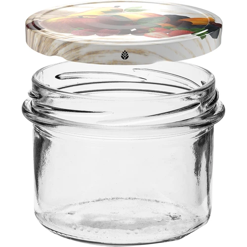 Twist-off jar 235 ml with a colour Ø82/6 lid - 6 pcs - 3 ['glass jar', ' decorative cap', ' for preserves', ' for preserves', ' for jams', ' set of jars']