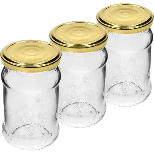 Twist off jar, 300 ml, with “Fruit” print and Ø66/4 lid - 3 pcs. - 2 ['printed jars', ' decorative jars', ' jars with screw caps', ' preserving jars', ' elegant jars', ' jam jars', ' printed jar', ' graphic jar', ' preserving jars', ' pantry jars', ' TO jar', ' twist-off jar']