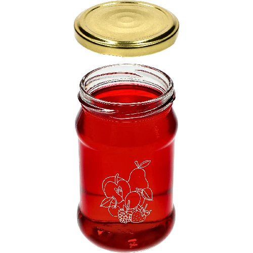 Twist off jar, 300 ml, with “Fruit” print and Ø66/4 lid - 3 pcs. - 5 ['printed jars', ' decorative jars', ' jars with screw caps', ' preserving jars', ' elegant jars', ' jam jars', ' printed jar', ' graphic jar', ' preserving jars', ' pantry jars', ' TO jar', ' twist-off jar']