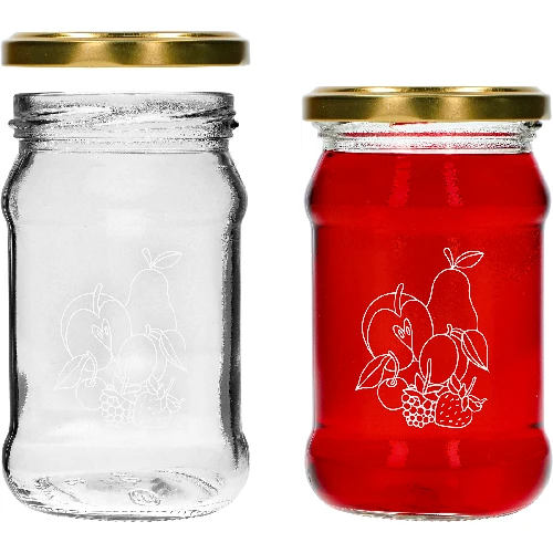 Twist off jar, 300 ml, with “Fruit” print and Ø66/4 lid - 3 pcs. - 4 ['printed jars', ' decorative jars', ' jars with screw caps', ' preserving jars', ' elegant jars', ' jam jars', ' printed jar', ' graphic jar', ' preserving jars', ' pantry jars', ' TO jar', ' twist-off jar']