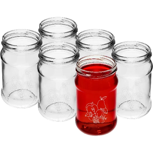 Twist off jar, 300 ml, with “Fruit” print and Ø66/4 lid - 6 pcs. - 3 ['printed jars', ' decorative jars', ' jars with screw caps', ' preserving jars', ' elegant jars', ' jam jars', ' printed jar', ' graphic jar', ' preserving jars', ' pantry jars', ' TO jar', ' twist-off jar']