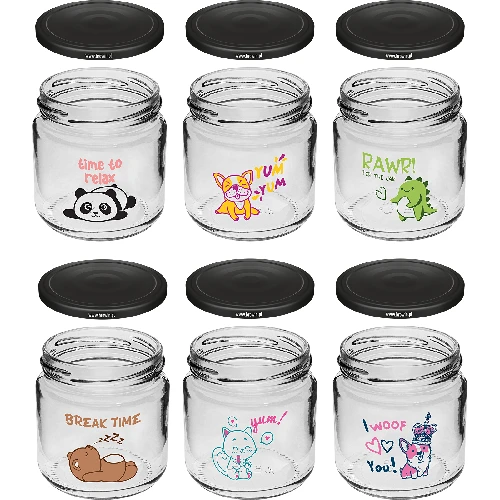 Twist-off jar for children, 212 ml, with print and lid, 6 pcs - 2 ['jars with print', ' decorative jars', ' jars with lids', ' jars for preserves', ' elegant jars', ' jars for jams', ' jar with print', ' jar with graphics', ' preserve jars', ' jars for larder', ' 212 mL jar', ' jars for storage', ' jars for yoghurt', ' yoghurt jars', ' jars for children', ' jar for children', ' children’s jar']