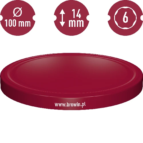 Twist off lid Ø100, Maroon - 10 pcs. - 3 ['jar caps', ' caps fi 100', ' good jar caps', ' jar lids', ' jar caps', ' twist-off caps', ' jar lids', ' maroon caps for jars']