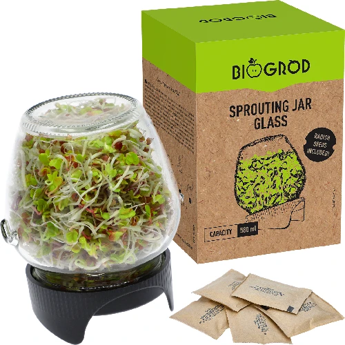 Twist-off sprouter for jars + 5 packs of seeds - 5 ['sprouter', ' glass sprouter', ' sprout cultivation', ' jar sprouter', ' sprouting device', ' sprouter', ' radish sprouts', ' broccoli rabe', ' mung bean sprouts']