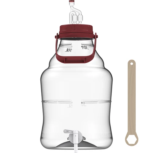 Unbreakable Demijohn - 10 L with braces  - 1 ['shatterproof demijohn', ' PET demijohn', ' lightweight demijohn', ' demijohn for wine', ' demijohn with tap', ' demijohn with small tap', ' demijohn for winemaking', ' demijohn with discharge tap', ' plastic demijohn', ' demijohn for fermenting', ' demijohn 10L']