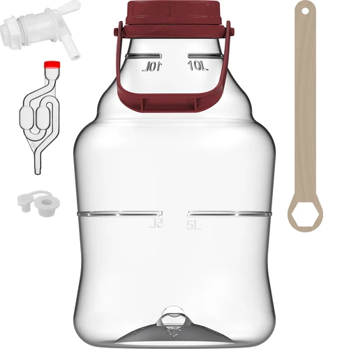 Unbreakable Demijohn - 10 L with braces - 2 ['shatterproof demijohn', ' PET demijohn', ' lightweight demijohn', ' demijohn for wine', ' demijohn with tap', ' demijohn with small tap', ' demijohn for winemaking', ' demijohn with discharge tap', ' plastic demijohn', ' demijohn for fermenting', ' demijohn 10L']