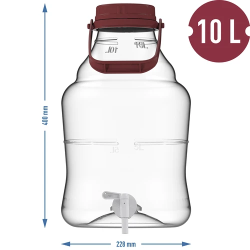 Unbreakable Demijohn - 10 L with braces - 13 ['shatterproof demijohn', ' PET demijohn', ' lightweight demijohn', ' demijohn for wine', ' demijohn with tap', ' demijohn with small tap', ' demijohn for winemaking', ' demijohn with discharge tap', ' plastic demijohn', ' demijohn for fermenting', ' demijohn 10L']