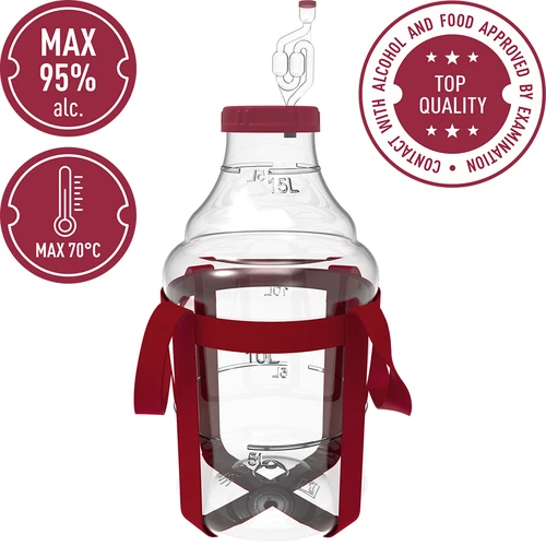 Unbreakable Demijohn - 15 L with braces - 5 ['demijohns', ' beer balloons', ' wine containers', ' beer containers', ' PET containers', ' wide-bore balloons', ' wine kits', ' unbreakable containers', ' fermentation containers', ' fermentation balloons', ' balloons with cap', ' demijohn with accessories', ' wine novelties', ' home-made wine', ' home-made beer', ' carrying straps', ' ', ' plastic', ' unbreakable', ' fermentor', ' dymion', ' gourd', ' gallon', ' wine', ' beer', ' with straps', ' kit']