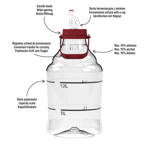 Unbreakable Demijohn - 15 L with handle - 4 ['demijohns', ' shatterproof demijohns', ' 15 l demijohns', ' beer container', ' beer demijohns', ' fermenter', ' fermentable', ' unbreakable demijohns', ' wide mouth demijohns', ' balloon holder']