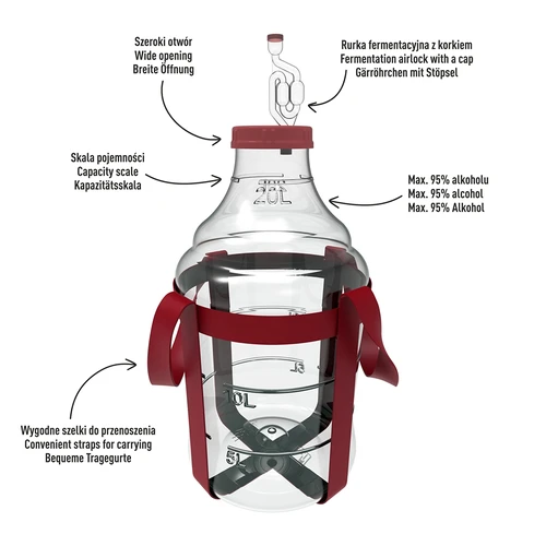 Unbreakable Demijohn - 20 L with braces - 4 ['demijohns', ' shatterproof demijohns', ' 20l demijohns', ' beer container', ' beer demijohns', ' fermenter', ' fermentable', ' unbreakable demijohns', ' wide mouth demijohns', ' balloon holder']