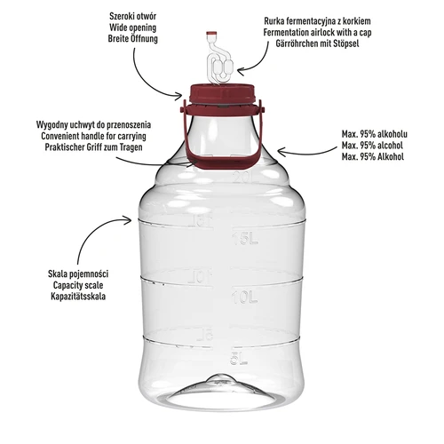 Unbreakable Demijohn - 20 L with handle - 4 ['demijohns', ' shatterproof demijohns', ' 20 l demijohns', ' beer container', ' beer demijohns', ' fermenter', ' fermentable', ' unbreakable demijohns', ' wide mouth demijohns', ' balloon holder']