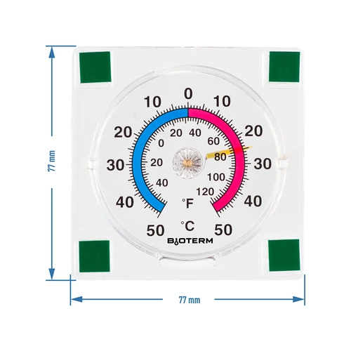 Universal, self-adhesive transparent thermometer (-50°C to +50°C) - 2 ['universal thermometer', ' self-adhesive thermometer', ' thermometer for indoors', ' home thermometer', ' thermometer', ' room thermometer', ' thermometer legible scale', ' plastic thermometer', ' thermometer fixed to a glass pane']