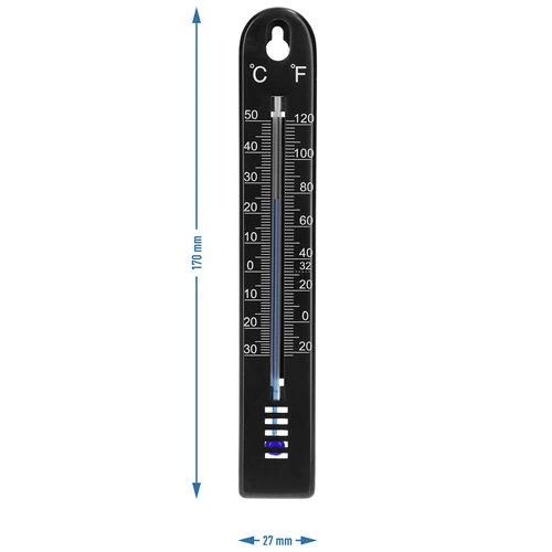 Universal-Thermometer, black (-30°C to +50°C) 17cm - 4 ['thermometer', ' universal thermometer', ' plastic thermometer', ' thermometer with legible scale', ' thermometer with dual scale', ' thermometer for rooms with high humidity']