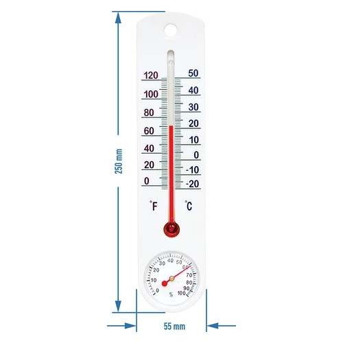 Universal white thermometer with a hygrometer (-20°C to +50°C) 25cm - 2 ['indoor thermometer', ' room thermometer', ' thermometer for indoors', ' home thermometer', ' thermometer', ' room thermometer', ' thermometer legible scale', ' thermometer with a hygrometer', ' plastic thermometer', ' thermometer with a hygrometer']