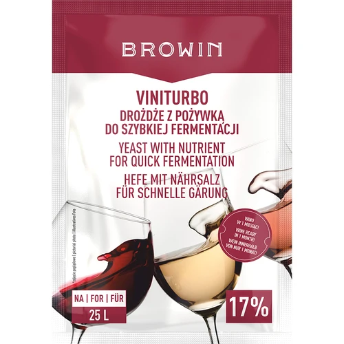 ViniTurbo - 20 g Fast fermentation kit  - 1 ['yeast with nutrient', ' wine yeast with nutrient', ' yeast and nutrient for wine', ' wine nutrient', ' active dried wine yeast', ' wine yeast', ' yeast for wine', ' dried wine yeast', ' dried yeast', ' dried yeast for wine', ' red wine yeast', ' white wine yeast', ' rosé wine yeast']