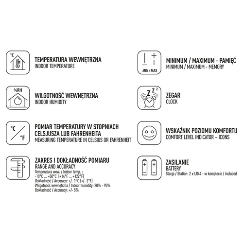 Weather station – electronic, wireless, white - 6 ['weather station', ' home weather station', ' temperature', ' ambient temperature', ' temperature control', ' digital thermometer', ' contact thermometer', ' indoor thermometer', ' hygrometer', ' hygrometer thermometer', ' thermometer with hygrometer', ' air hygrometer ']