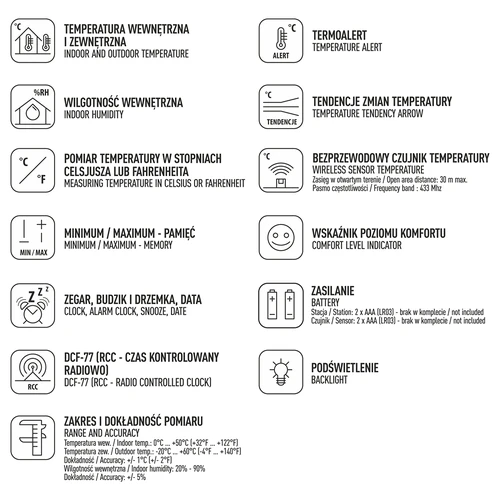 Weather station RCC, DCF – electronic, wireless, backlit, sensor, black - 7 ['weather station', ' household weather station', ' temperature', ' ambient temperature', ' temperature monitoring', ' electronic thermometer', ' thermometer with sensor', ' indoor thermometer', ' outdoor thermometer', ' thermometer outside', ' humidity meter']