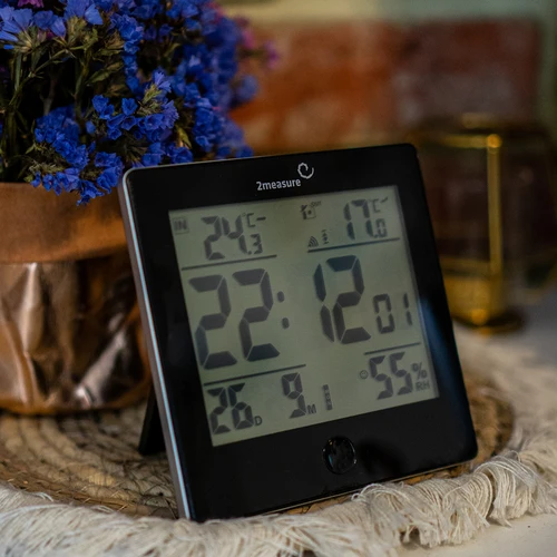 Weather station RCC, DCF – electronic, wireless, backlit, sensor, black - 9 ['weather station', ' household weather station', ' temperature', ' ambient temperature', ' temperature monitoring', ' electronic thermometer', ' thermometer with sensor', ' indoor thermometer', ' outdoor thermometer', ' thermometer outside', ' humidity meter']