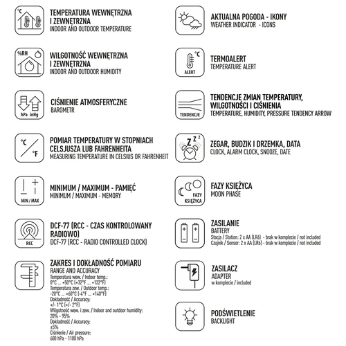 Weather station RCC, DCF – electronic, wireless, backlit, sensor, black - 11 ['wireless weather station', ' weather station', ' wireless sensor', ' pressure measurements', ' humidity measurement', ' weather station']