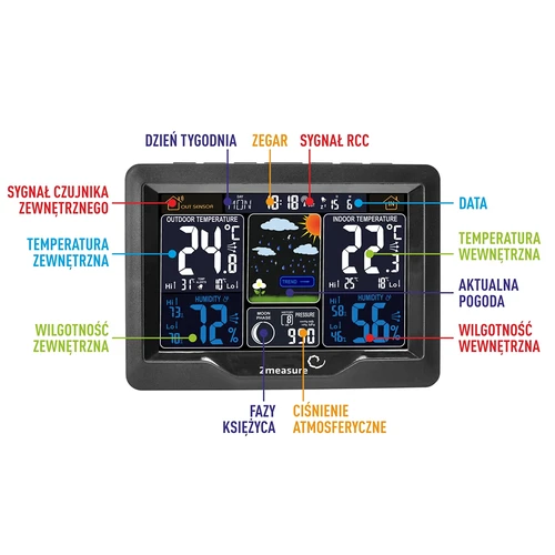 Weather station RCC, DCF – electronic, wireless, backlit, sensor, black - 10 ['wireless weather station', ' weather station', ' wireless sensor', ' pressure measurements', ' humidity measurement', ' weather station']