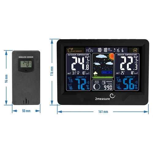 Weather station RCC, DCF – electronic, wireless, backlit, sensor, black - 12 ['wireless weather station', ' weather station', ' wireless sensor', ' pressure measurements', ' humidity measurement', ' weather station']