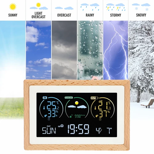 Weather station (RCC,DCF) - electronic, wireless, with backlit, sensor, white - 10 ['wireless weather station', ' outdoor and indoor temperature measurement', ' humidity measurement', ' weather station with calendar', ' weather station with alarm clock', ' precise weather station', ' weather station', ' electronic weather station', ' universal weather station', ' perfect weather measuring device']