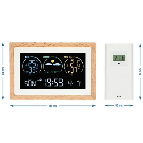 Weather station (RCC,DCF) - electronic, wireless, with backlit, sensor, white - 14 ['wireless weather station', ' outdoor and indoor temperature measurement', ' humidity measurement', ' weather station with calendar', ' weather station with alarm clock', ' precise weather station', ' weather station', ' electronic weather station', ' universal weather station', ' perfect weather measuring device']