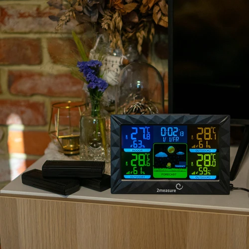 Weather station RCC – electronic, wireless, backlit, 3 sensors, black - 9 ['weather station', ' household weather station', ' temperature', ' ambient temperature', ' temperature monitoring', ' electronic thermometer', ' thermometer with sensor', ' indoor thermometer', ' outdoor thermometer', ' thermometer outside', ' meteorological station']