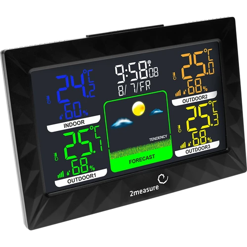 Weather station RCC – electronic, wireless, backlit, 3 sensors, black - 3 ['weather station', ' household weather station', ' temperature', ' ambient temperature', ' temperature monitoring', ' electronic thermometer', ' thermometer with sensor', ' indoor thermometer', ' outdoor thermometer', ' thermometer outside', ' meteorological station']