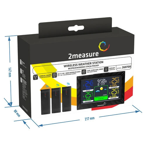 Weather station RCC – electronic, wireless, backlit, 3 sensors, black - 8 ['weather station', ' household weather station', ' temperature', ' ambient temperature', ' temperature monitoring', ' electronic thermometer', ' thermometer with sensor', ' indoor thermometer', ' outdoor thermometer', ' thermometer outside', ' meteorological station']