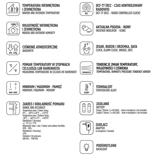 Weather station RCC – Electronic, wireless, backlit, sensor, black - 10 ['wireless weather station', ' outdoor and indoor temperature measurement', ' humidity measurement', ' weather station with colour display', ' accurate weather station', ' gift', ' black weekend', ' weather station']