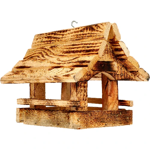 Wooden bird feeder, burnt wood, highlander style - 2 ['birdhouse', ' bird house', ' bird feeding', ' wooden bird feeder', ' burnt wood feeder']