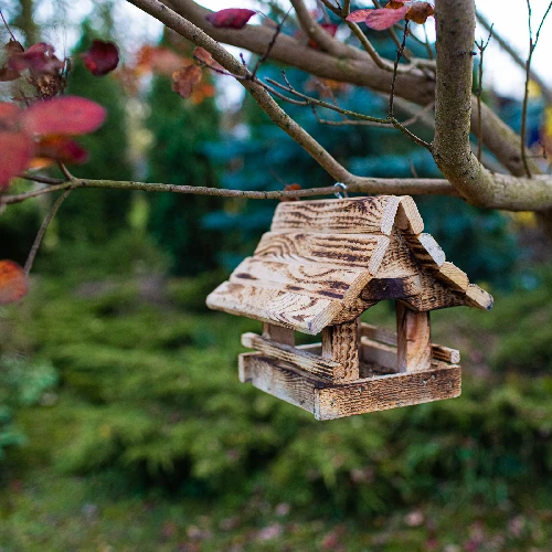 Wooden bird feeder, burnt wood, highlander style - 9 ['birdhouse', ' bird house', ' bird feeding', ' wooden bird feeder', ' burnt wood feeder']