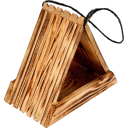 Wooden bird feeder, triangular - 3 ['birdhouse', ' bird house', ' bird feeding', ' wooden bird feeder', ' burnt wood feeder']