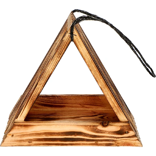 Wooden bird feeder, triangular - 4 ['birdhouse', ' bird house', ' bird feeding', ' wooden bird feeder', ' burnt wood feeder']