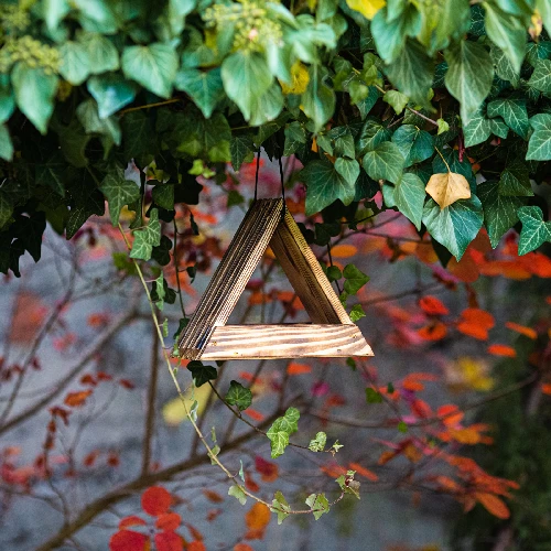 Wooden bird feeder, triangular - 11 ['birdhouse', ' bird house', ' bird feeding', ' wooden bird feeder', ' burnt wood feeder']