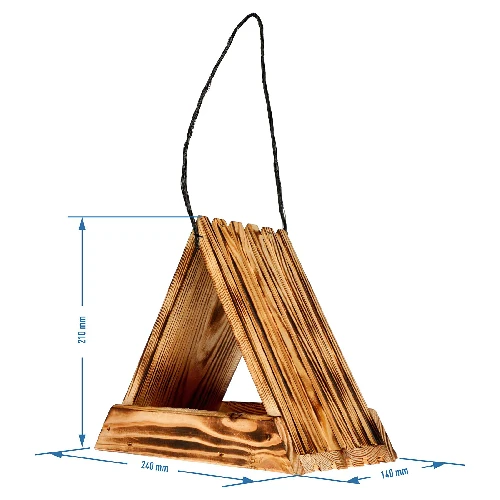 Wooden bird feeder, triangular - 8 ['birdhouse', ' bird house', ' bird feeding', ' wooden bird feeder', ' burnt wood feeder']