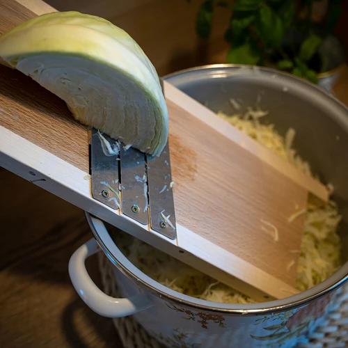 Wooden cabbage shredder 45x15cm , 3 blades - 3 ['wooden hand-held shredder', ' hand-held shredder', ' hand-held vegetable shredder', ' hand-held cabbage shredder', ' cabbage shredding', ' vegetable shredder', ' vegetable grater', ' kitchen grater', ' cabbage grater', ' cabbage cutter', ' onion shredder', ' for cabbage shredding', ' catering shredder ']